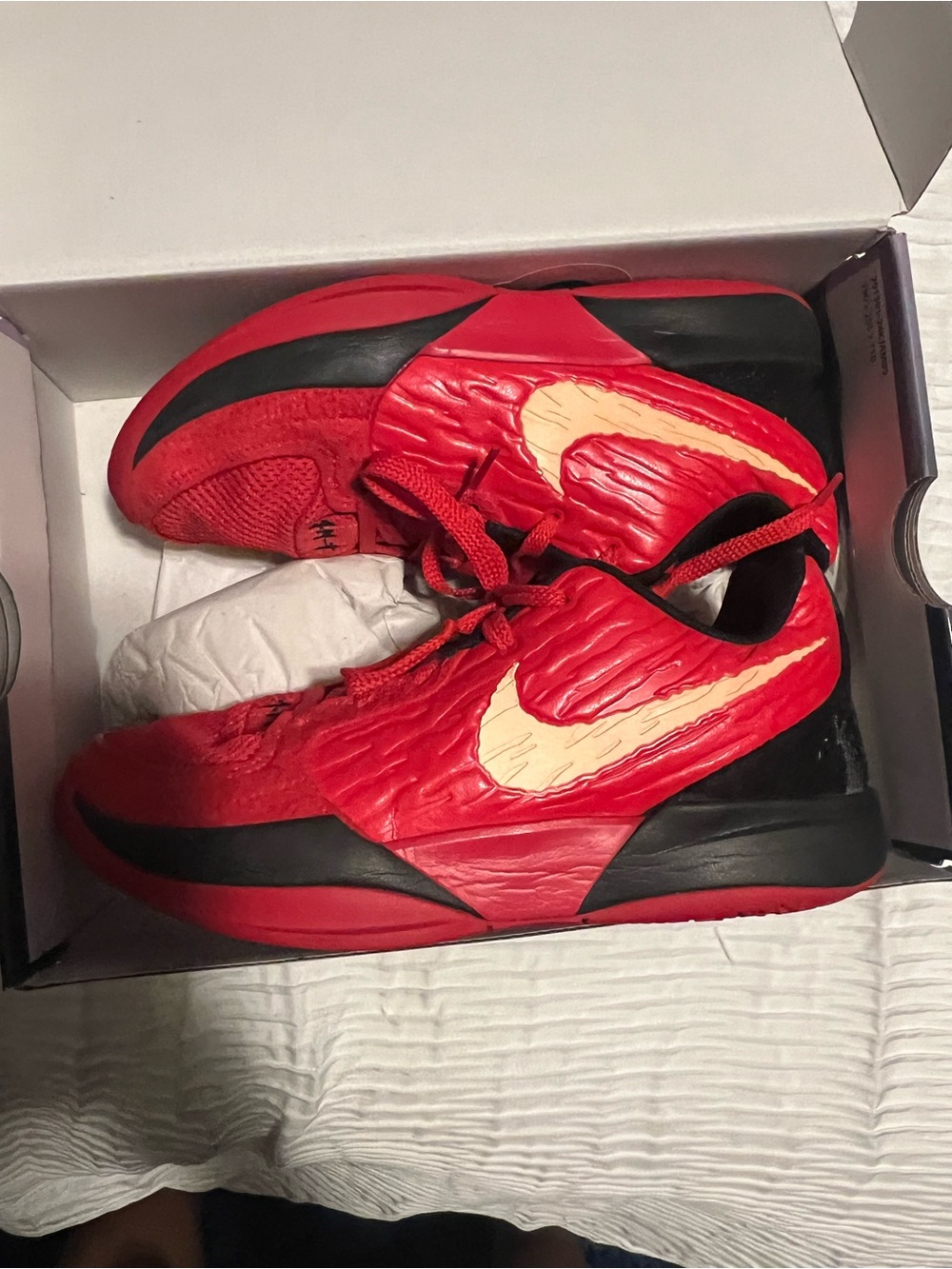 Nike Kids Red Sneakers with Cream Swoosh and Black Accents